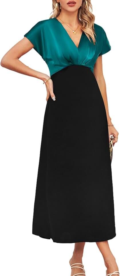 Wedding Guest Dresses for Women Short Sleeve A Line Dress Formal High Waist Evening Party Maxi Dress