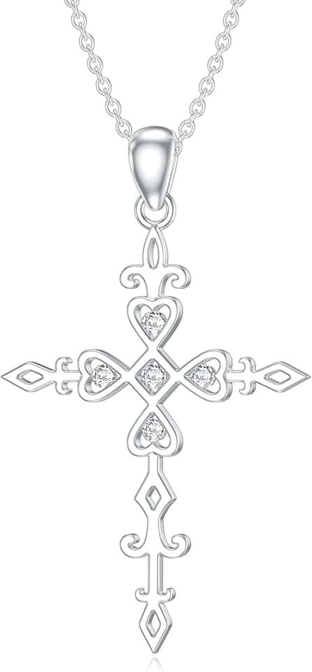 Diamond Cross Necklace for Women in 925 Sterling Silver