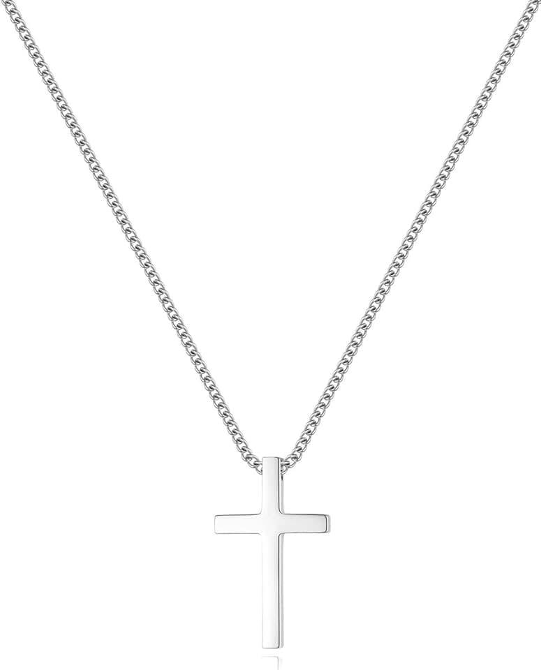 REVEMCN Black Gold Silver Cross Necklace for Boys Stainless Steel Mens Cross Pendant Chain Necklace