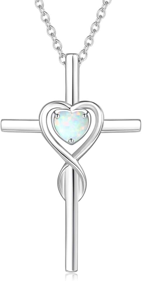 FANCIME Birthstone Cross Necklace for Women Birthstone Necklace Heart Infinity Cross Pendant