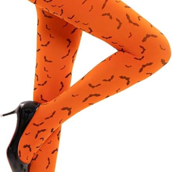 Halloween Tights Womens Colorful Tights Spider Bat Skull Pattern Stockings Footed 40D Opaque High