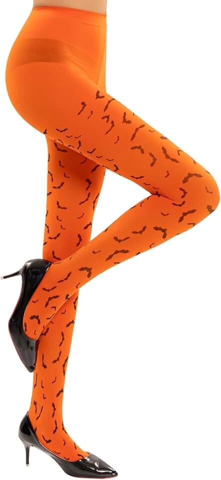 Halloween Tights Womens Colorful Tights Spider Bat Skull Pattern Stockings Footed 40D Opaque High