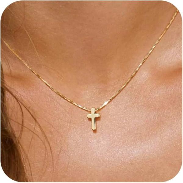 Sewyer Cross Necklace for Women 14K Gold/Silver Plated Cross Pendant Necklace Dainty Small Tiny