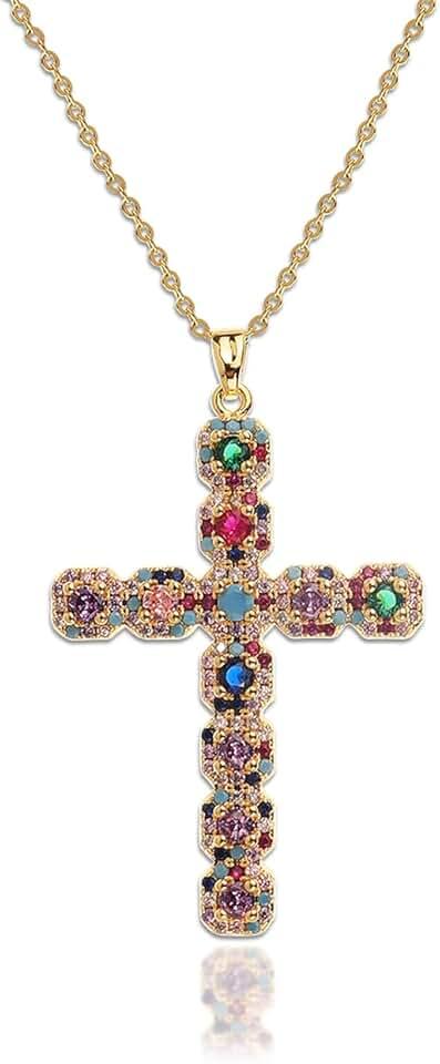 Dainty Gold Cross Pendant Necklace for Women - Gothic Catholic Christmas Costume Cross Jewelry Gift