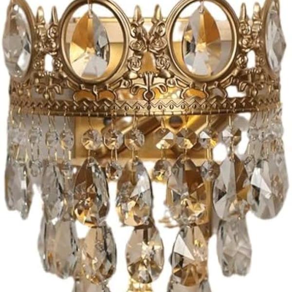 BKLFGP Light Luxury Bedroom Wall Lamps Nordic Wall Lamp Gold All Copper Crystal G9 Wall Sconce