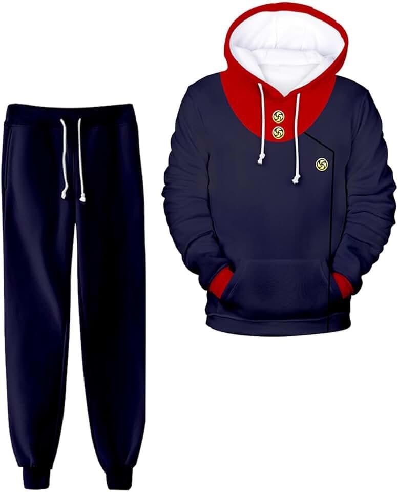 Anime JJK Cosplay Pullover Sweatshirt with Pants Set Unisex Satoru Yuuji Hoodie and Sweatpants Suit