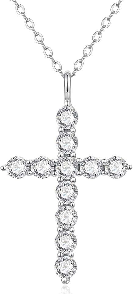 925 Sterling Silver Cross Necklace for Women, 18K Gold Plated AAAAA Cubic Zirconia Simulated