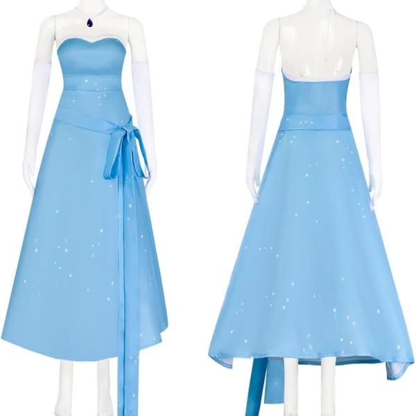 the Princess Tiana Costume Blue Fairy Dress with Necklace Halloween Princess Tiana Dress Cosplay