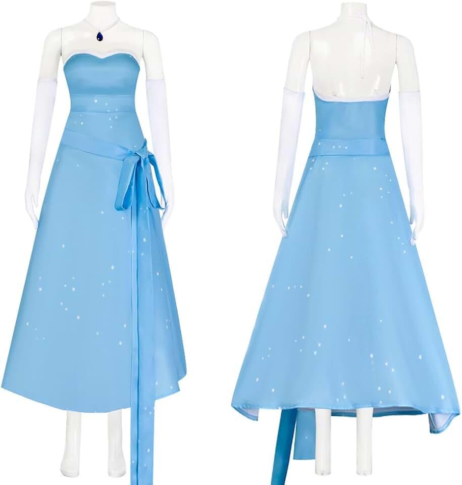 the Princess Tiana Costume Blue Fairy Dress with Necklace Halloween Princess Tiana Dress Cosplay