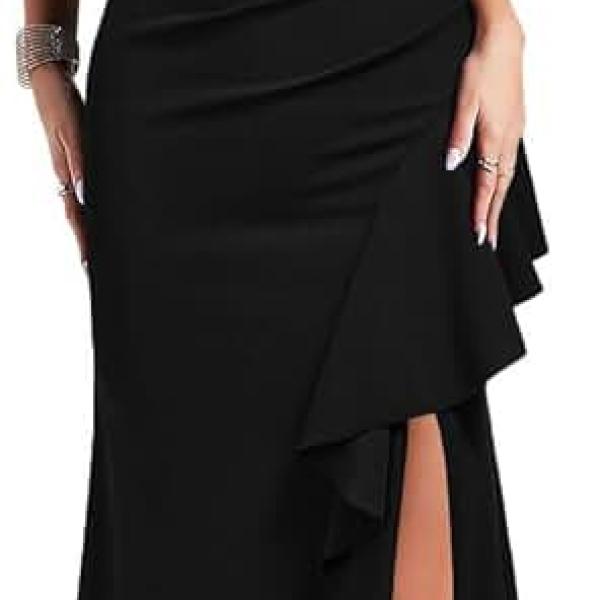 Women's Scoop Neck Sleeveless Split Bodycon Mermaid Evening Cocktail Long Dress