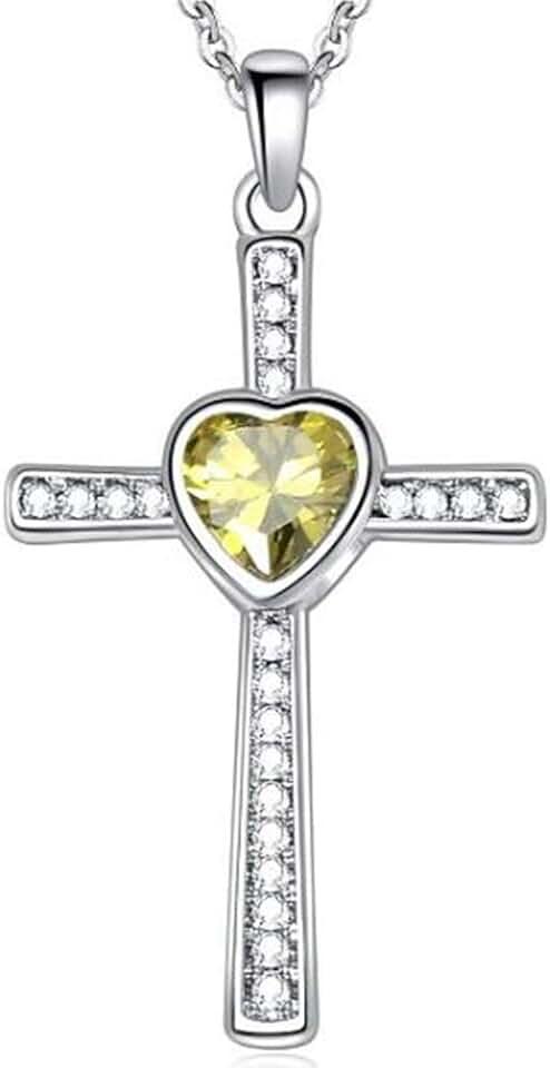 Jude Jewelers Stainless Steel Heart Birthstone Cross Statement Wedding Cocktail Party Pendant