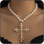 Pearl Cross Necklace Big Cross Pendants Necklaces for Women Chunky Pearl Necklace Gothic Cross