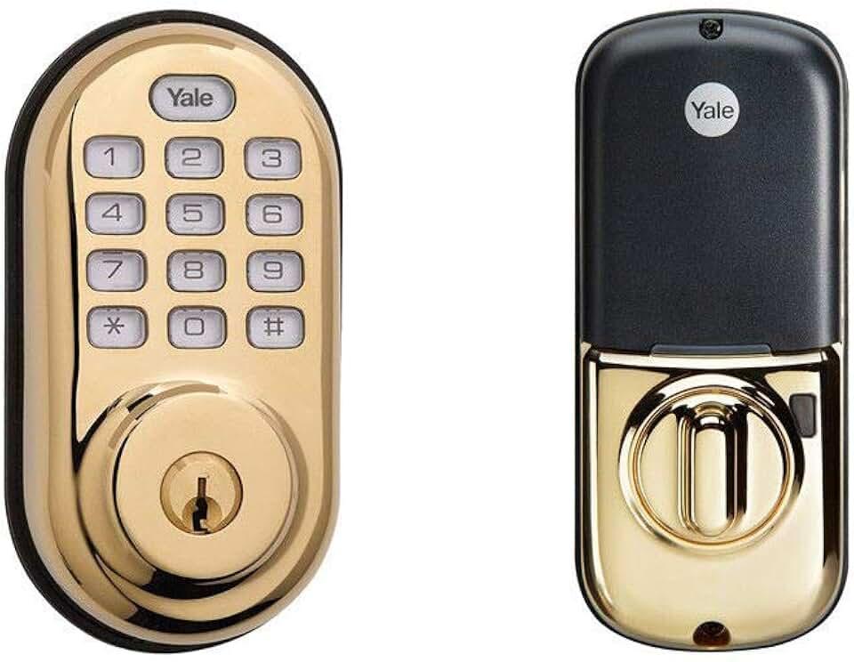 Yale Security Electronic Push Button Deadbolt Fully Motorized with Zwave Technology, Polished Brass