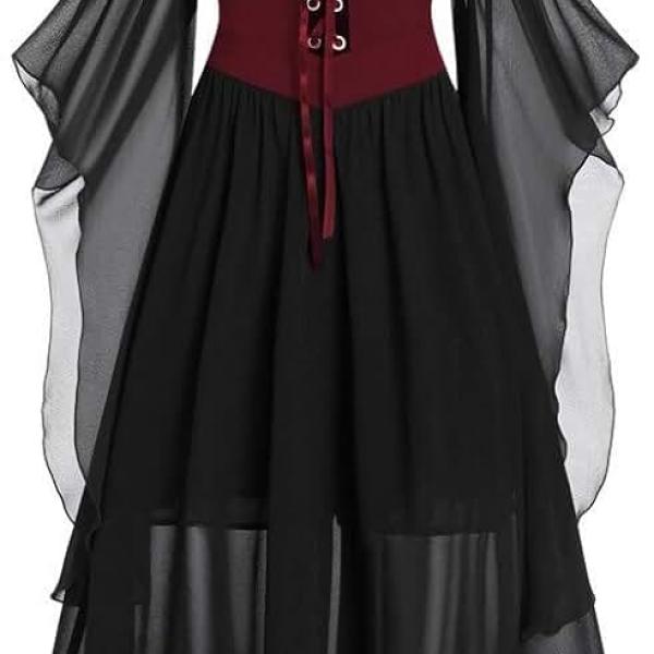 Renaissance Costume for Women Halloween Cold Womne Women's Vintage Dress Flare Shoulder Victorian