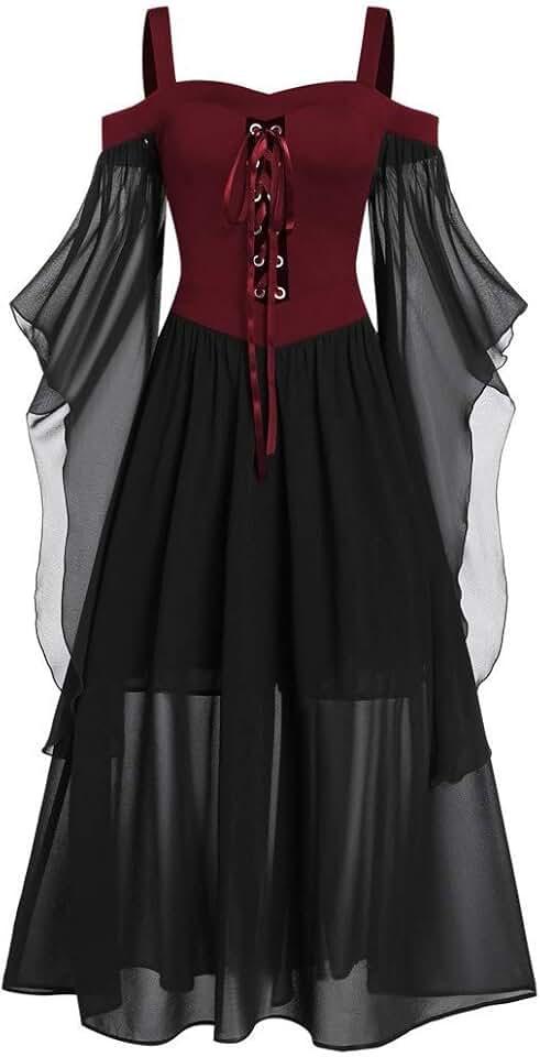 Renaissance Costume for Women Halloween Cold Womne Women's Vintage Dress Flare Shoulder Victorian