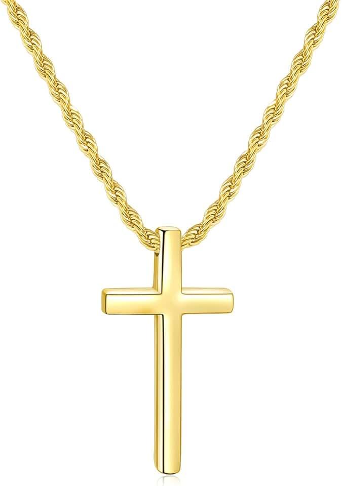 Fiusem Cross Necklace for Men, Cross Pendant Necklace and Cross Chain for Men, Stainless Steel Mens