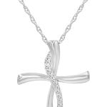 Amanda Rose Collection Sterling Silver 1/10 Carat TW Real Diamond Cross Pendant Necklace for Woman