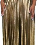 Women's Luxury Metallic One Shoulder Sleeveless Elegant Pleated Long Dress