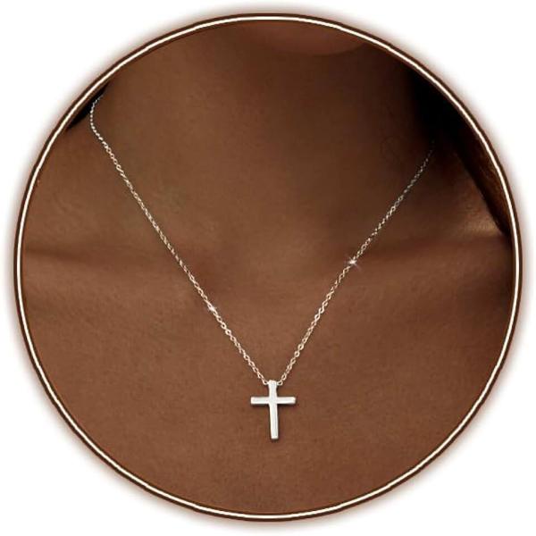 Zeffy Cross Necklace for Women, 18k Gold/Silver Plated Tiny Cross Pendant Necklace Simple Layered