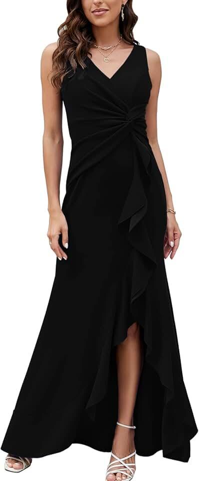 Long Black Evening Gowns for Women Formal Dresses for Women Evening Party Elegant V Neck Sleeveless Split Wrap