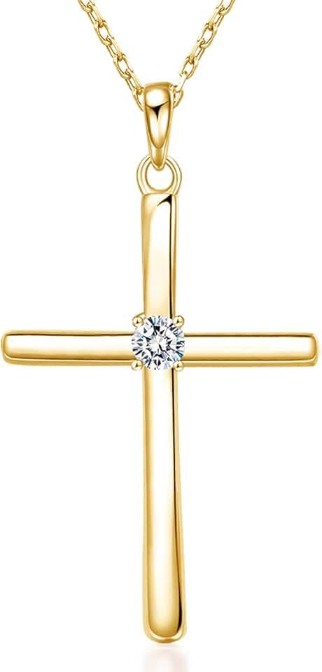 Cross Necklace for Women, Exquisite Gemstone, 18K Gold Necklace for Women, Gold, Cubic Zirconia