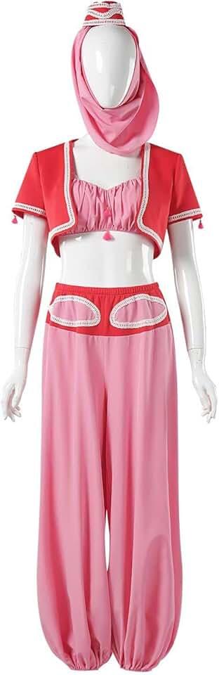 I Dream of Jeannie Costume for Women Jeannie Pink Halloween Cosplay Suit