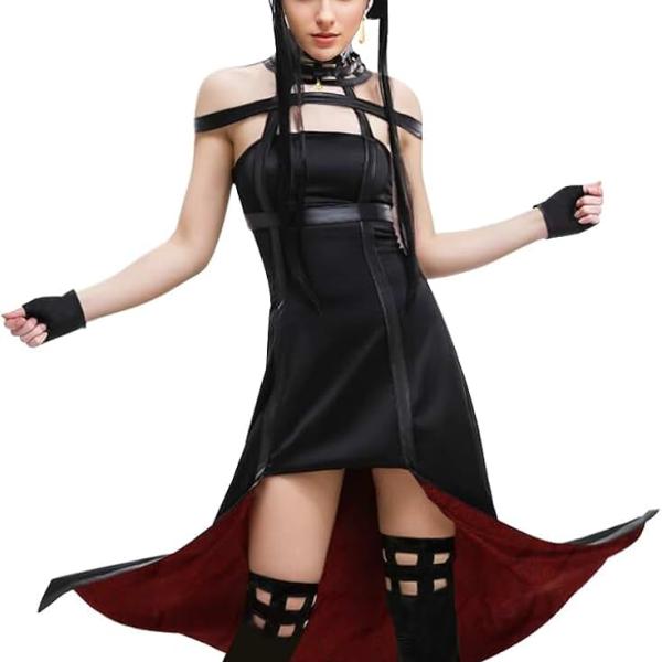 Forger Cosplay Costume Womens Halloween Gothic Cosplay Dress Set Black