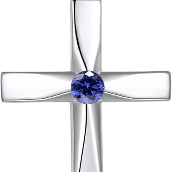 Cross Pendant Necklace 925 Sterling Silver Origami Cross Birthstone Pendant Necklace Religious