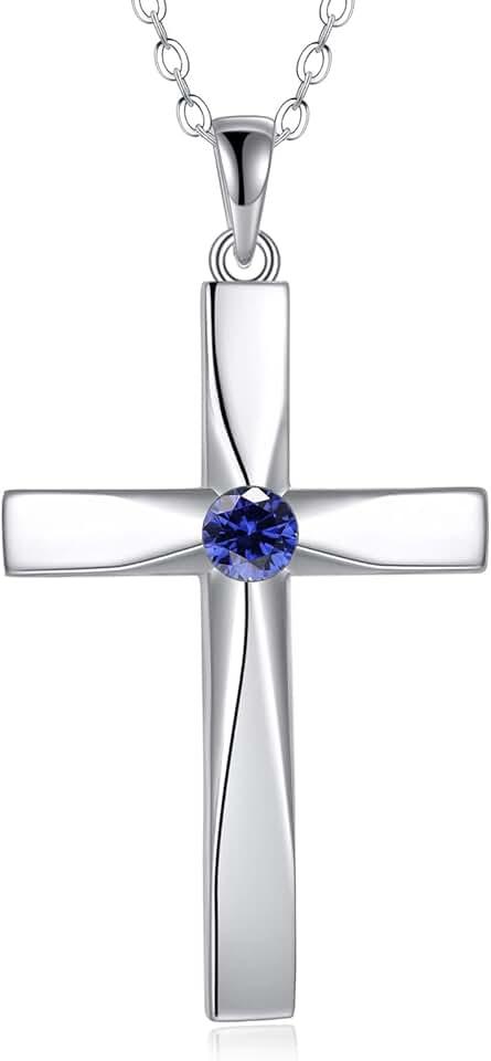 Cross Pendant Necklace 925 Sterling Silver Origami Cross Birthstone Pendant Necklace Religious