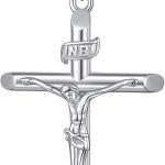 Sterling Silver Cross Crucifix Necklace with 925 Silver Chain, White Gold Plated Crucifix Cross