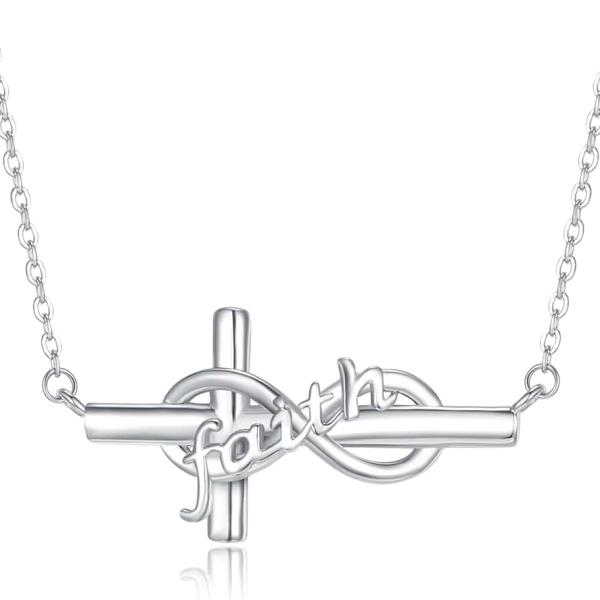 Infinity Faith Cross Necklace 925 Sterling Silver Christian Catholic Inspirational Pendant Necklace