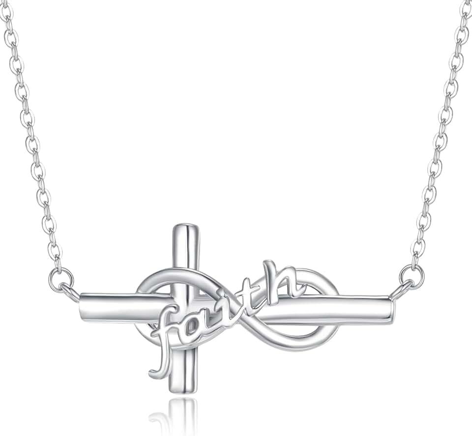 Infinity Faith Cross Necklace 925 Sterling Silver Christian Catholic Inspirational Pendant Necklace