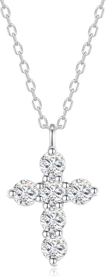 Dainty 925 Sterling Silver Moissanite Cross Necklace for Women, Trendy 0.6 Cttw Moissanite Pendant