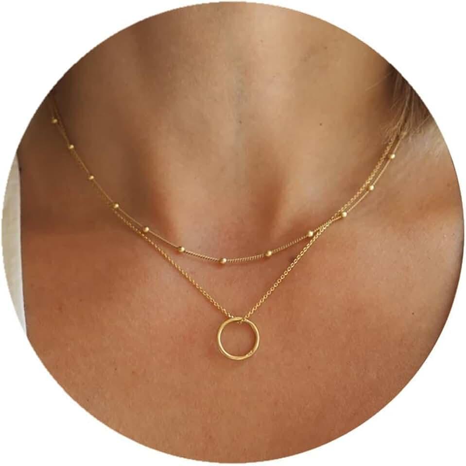 TOBENY Layered Necklaces for Women Dainty 14k Gold Plated Cross Moon Choker Necklaces Simple Gold