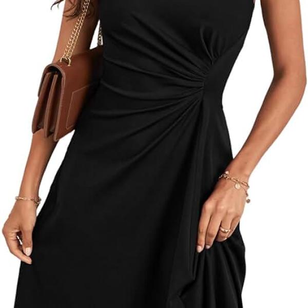 Women's Summer Sleeveless Ruched Waist Flowy A Line High Low Midi Cocktail Party Dress