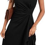 Women's Summer Sleeveless Ruched Waist Flowy A Line High Low Midi Cocktail Party Dress