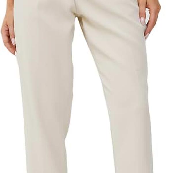 Women's High Waisted Business Trousers Straight Leg Pleated Office Slacks Pants