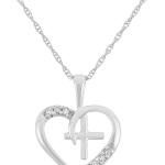 0.04 cttw 10kt White Gold Diamond Heart with Cross Necklace for Women Girlfriend Wife Birthday