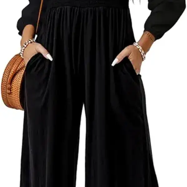 Dokotoo Women's Casual Loose Overalls Jumpsuits One Piece Long Sleeve Wide Leg Long Pant Rompers With Pockets