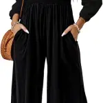 Dokotoo Women's Casual Loose Overalls Jumpsuits One Piece Long Sleeve Wide Leg Long Pant Rompers With Pockets