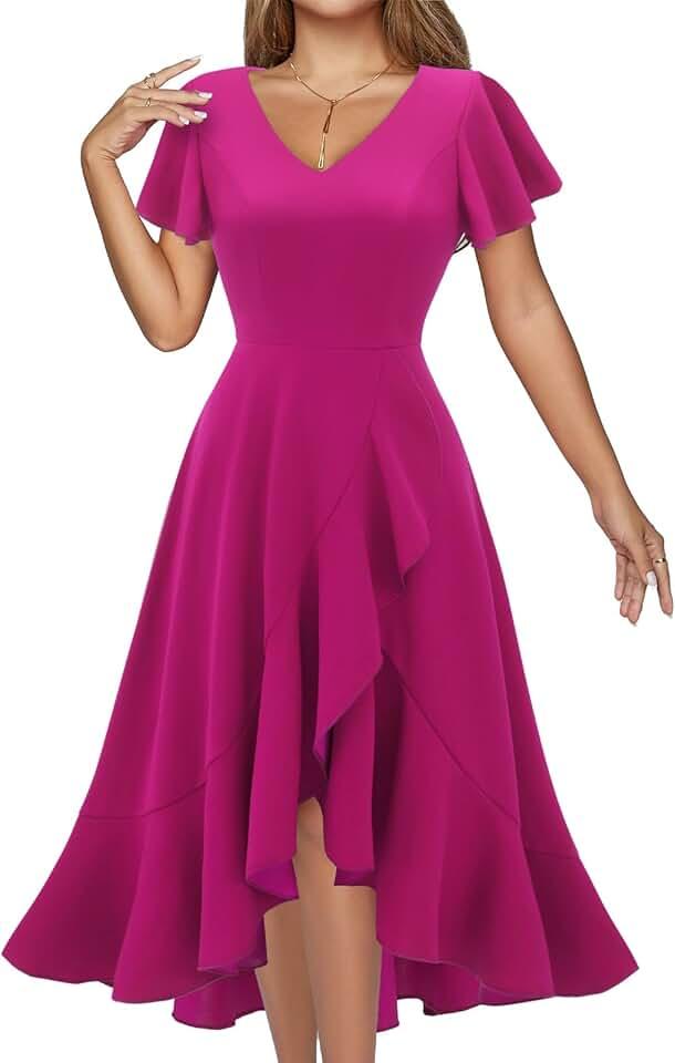 Women's Formal Cocktail Dresses 2024 Wedding Guest Bridesmaid Homecoming Fall Dress V-Neck Tea Party Dresses