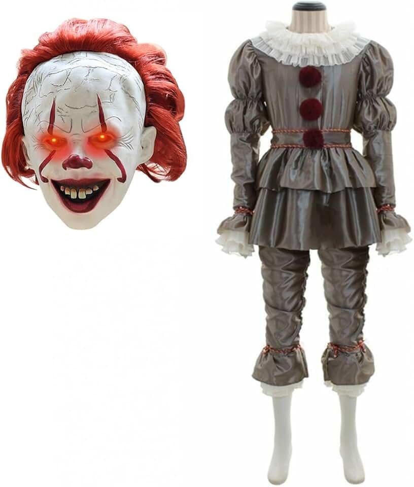 Halloween Clown Costume,Halloween Cosplay Clown Costume for Kids and Adults with LED Clown mask