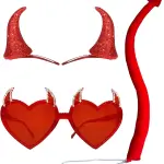 Devil Horns Accessories Set Devil Tail Glasses Demon Horn Clips for Halloween Costume Cosplay Party