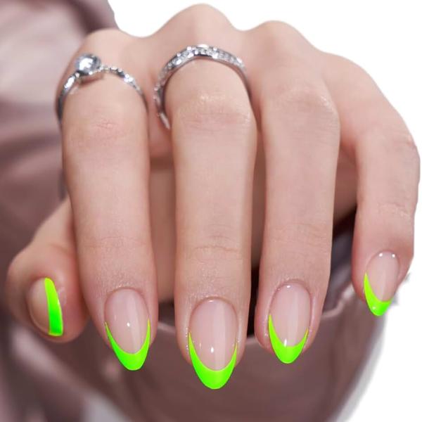 BTArtbox French Tip Press On Nails - Halloween Neow Green Press On Nails Short, Almond Stick On