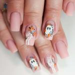 Cute Ghost Press on Nails for Halloween Party Night Glossy White Claw Skull Acrylic False Nails