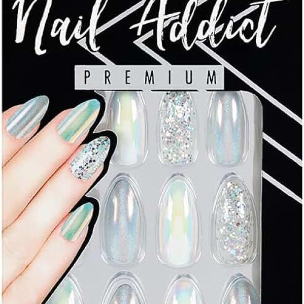 Ardell Nail Addict Premium Artificial Nail Set, Holographic Glitter, 24-Pc, Medium, Almond-Shape,