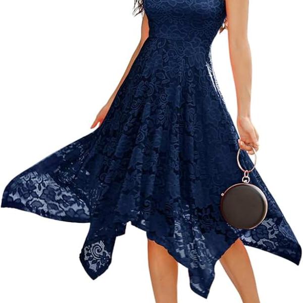 Women's Lace Cocktail Party Dress 2024 Handkerchief Hem Bridesmaid Prom Dress Formal Dresses for Wedding Guest