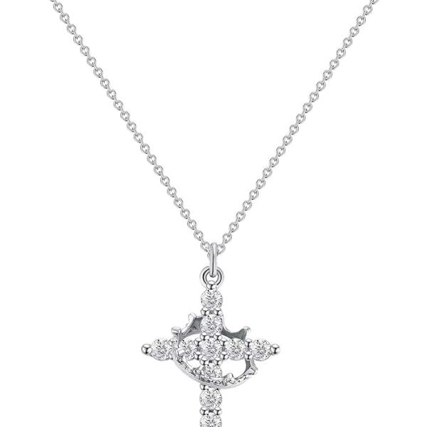 Crown Cross Necklace for Women 14K Gold Plated Crown Cross Pendant Necklace Simple Diamond Gold