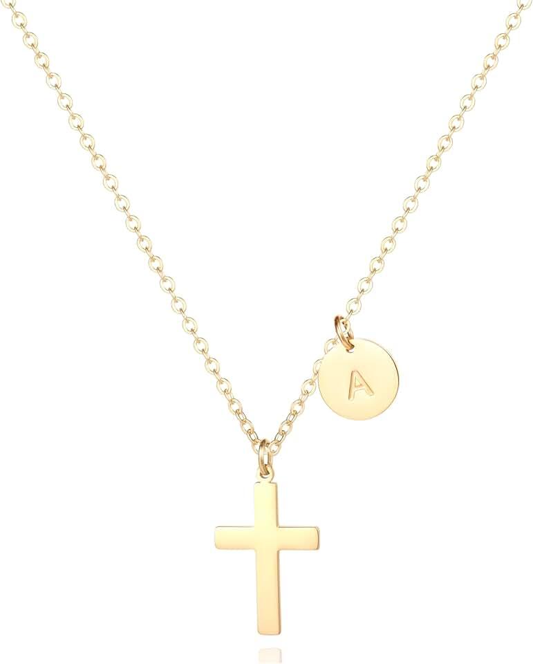 Cross Necklace for Women,18K Gold Plated Initial Cross Pendant Necklace for women