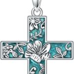 Turquoise Cross Necklace for Women 925 Sterling Silver 12 Month Birth Flower Cross Pendant